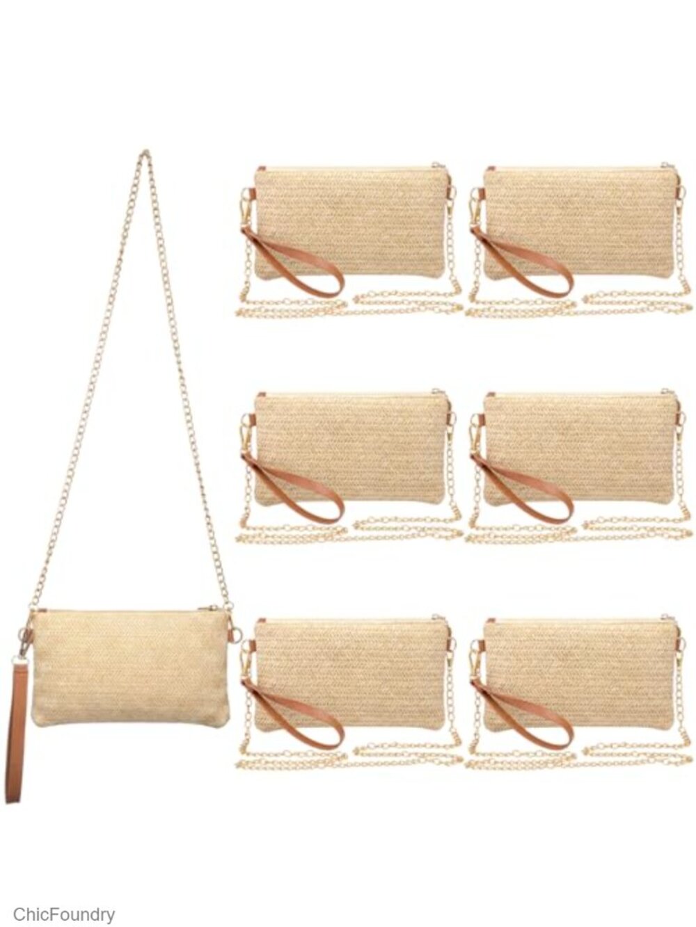 6 Pc Straw Clutch Purse Set Raffia Wristlet Crossbody Beach Bag Boho
